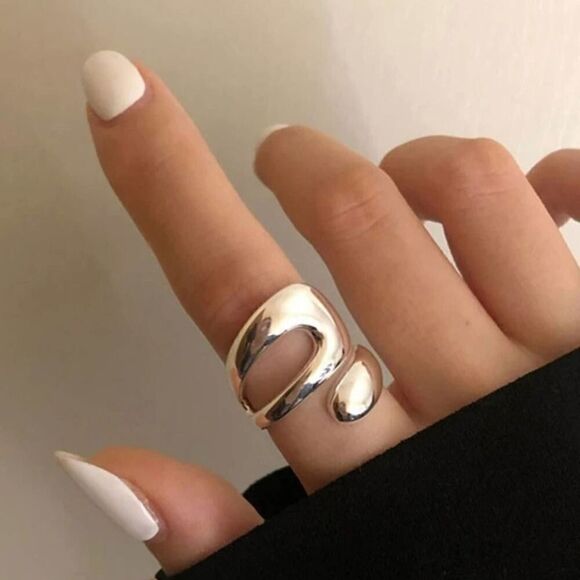 2 Pieces Vintage Inner Style Geometric Punk Alloy Exaggerated Rings ADJUSTABLE - Picture 4 of 10